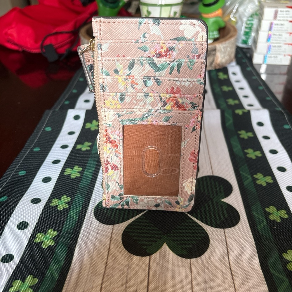 Floral Slim Card Holder Travel Wallet With Zip Coin Pocket